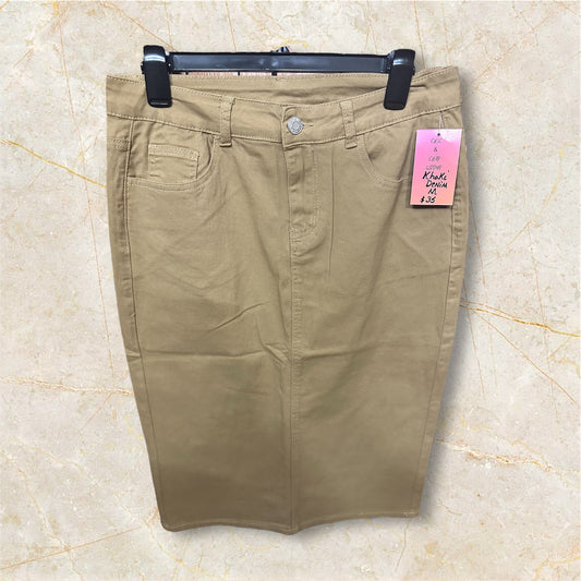 Khaki Pencil Denim Skirt