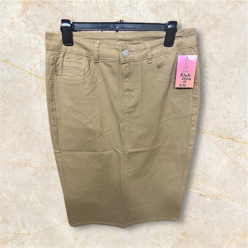 Khaki Pencil Denim Skirt