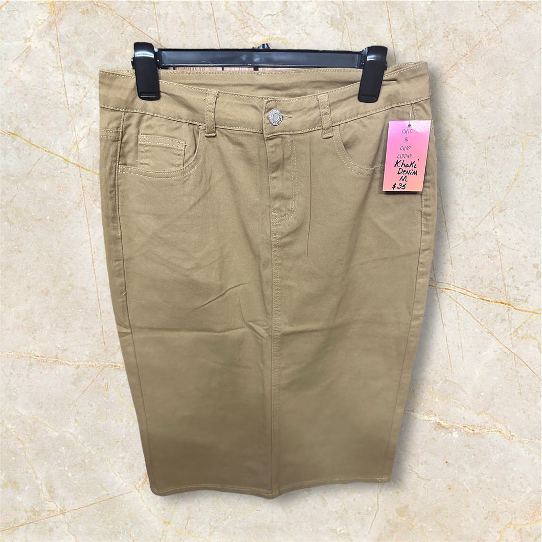 Khaki Pencil Denim Skirt