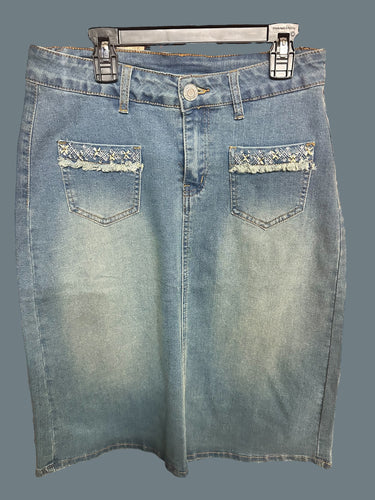 Embellished Pockets Denim Skirt