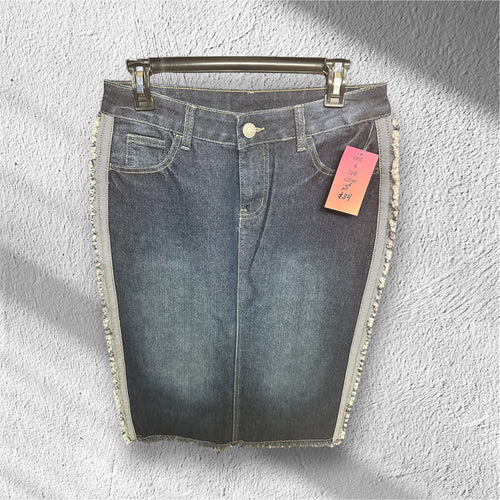 Dark Fringe Pencil Denim Skirt