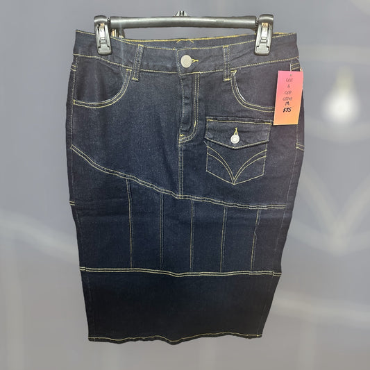 Front Pocket Denim Block Squares Skirt