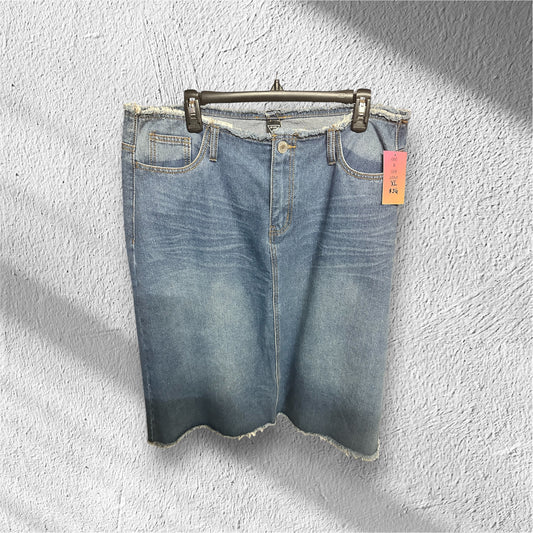 Raw Edge/Hem Denim Midi Skirt