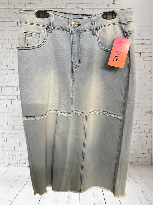 Light Wash Fringe Denim Skirt