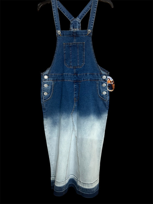 Faded Light/Dark Denim Jumper Overall Dress