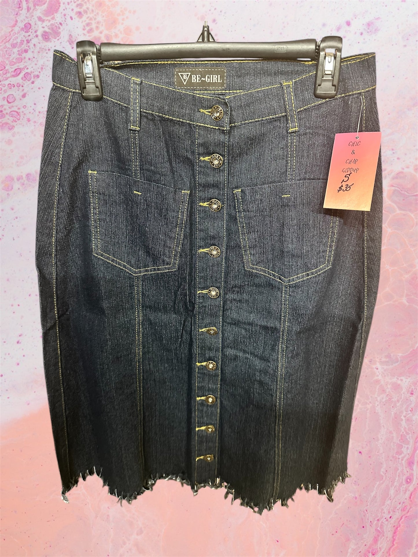 Button-Down Dark Denim Skirt