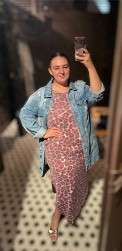 Pink Leopard Sleeveless Plus Size Dress