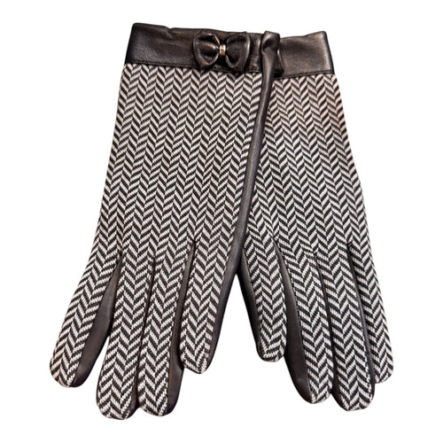 Black & White Chevron W/ Bow Faux Leather Gloves
