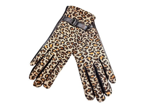 Leopard Print Gloves W/ Adjustable Buckle