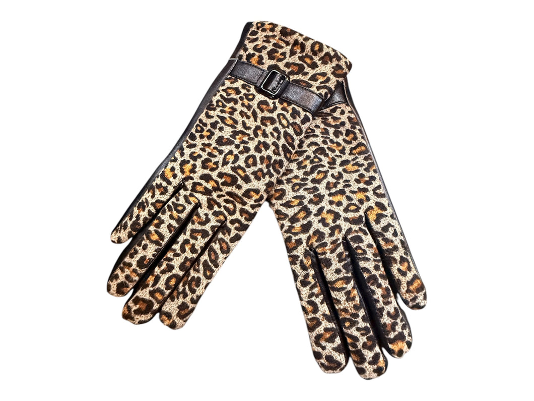 Leopard Print Gloves W/ Adjustable Buckle