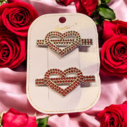 Red & Silver Heart Rhinestone Hair Clip
