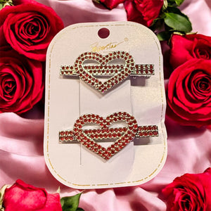 Red & Silver Heart Rhinestone Hair Clip
