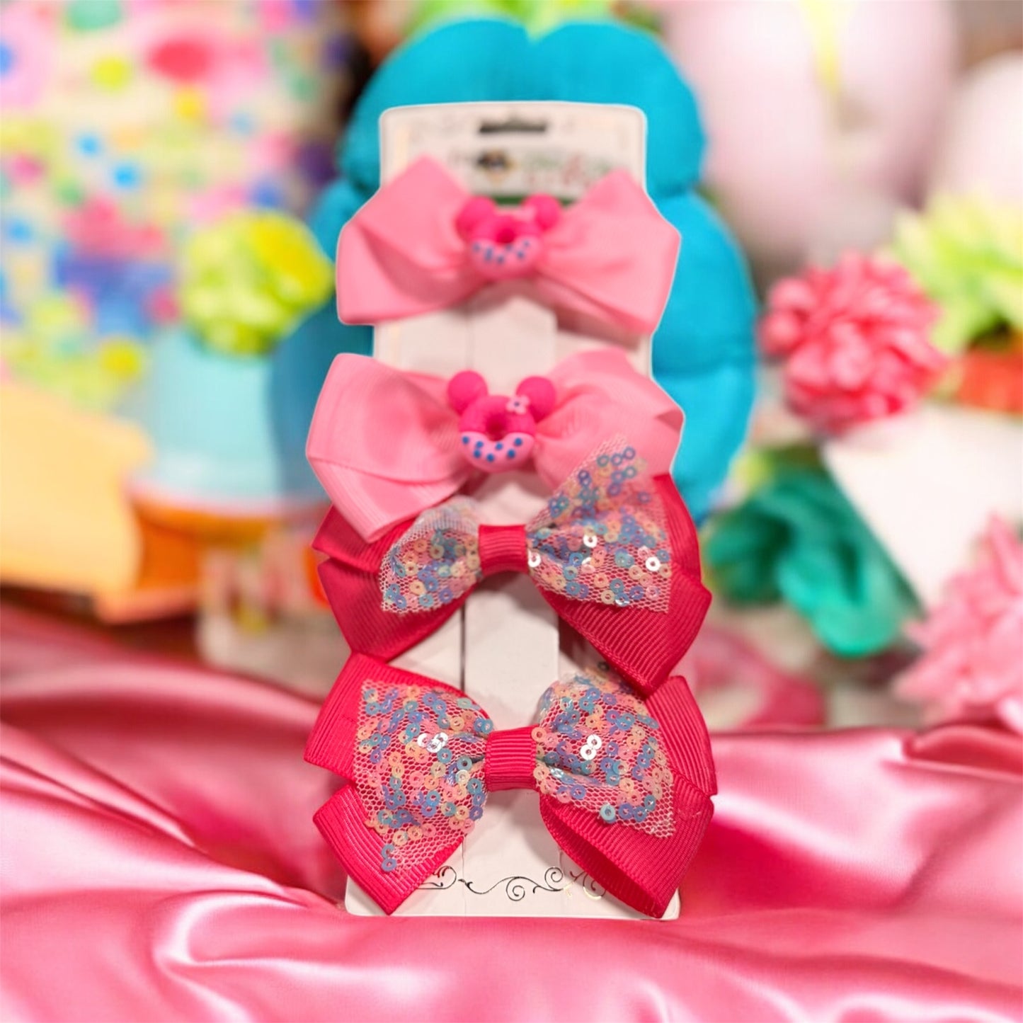 Donut & Sequin Little Girls Hair Bow Set (2 Options)