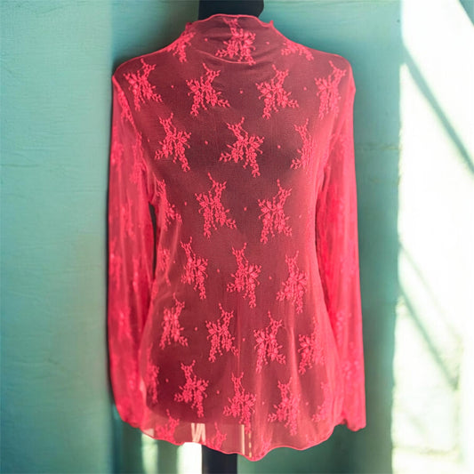 Hot Pink Lace Mesh Underlay Shirt
