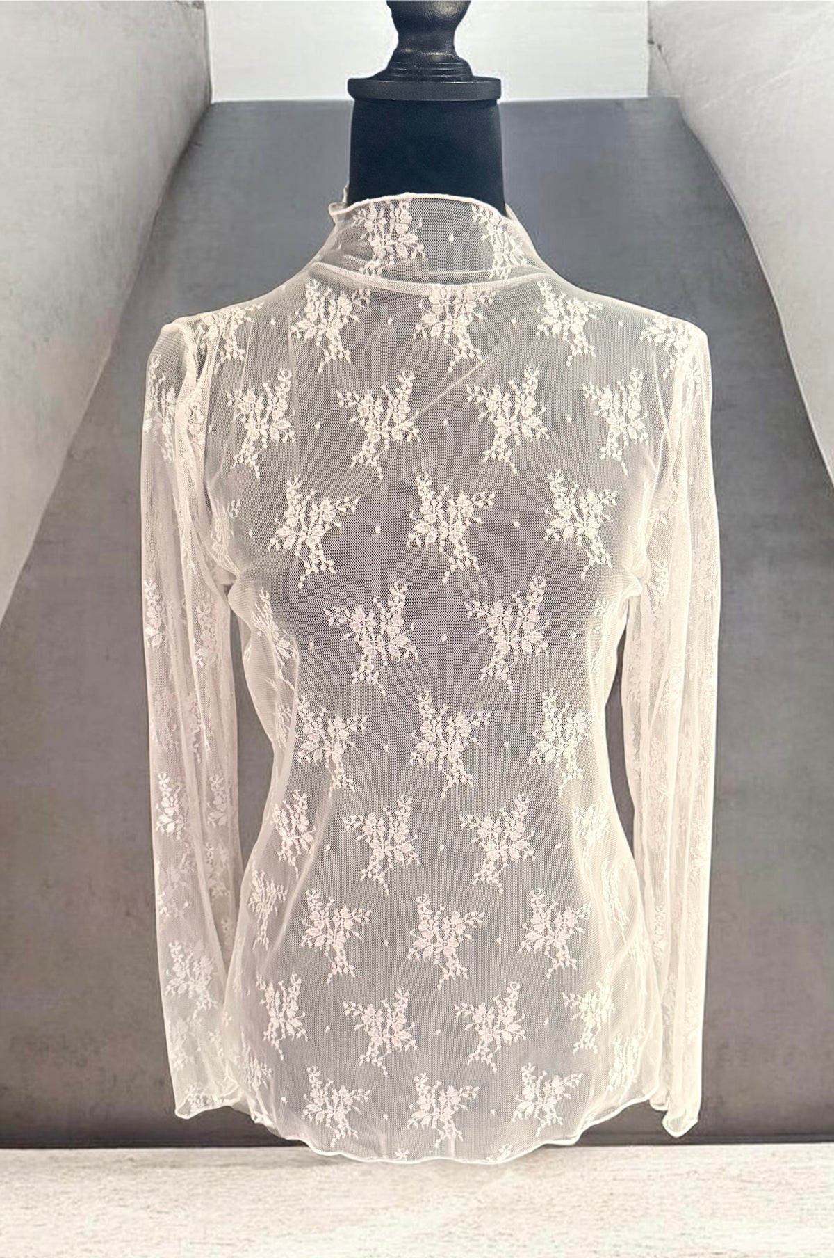 White Lace Mesh Overlay Top