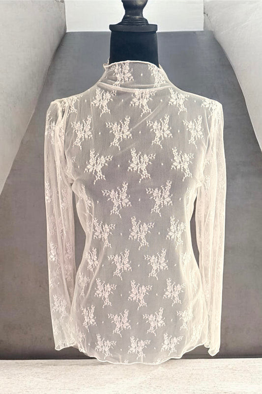 White Lace Mesh Overlay Top