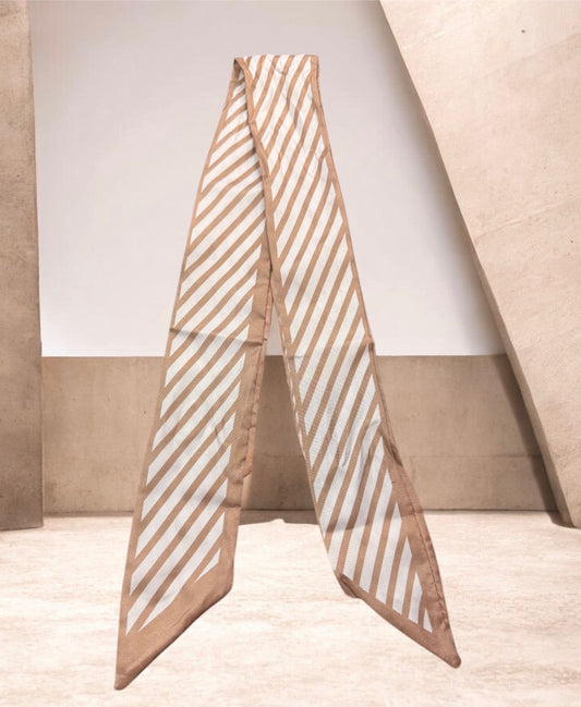 Striped Stunner Tan Silk Scarf