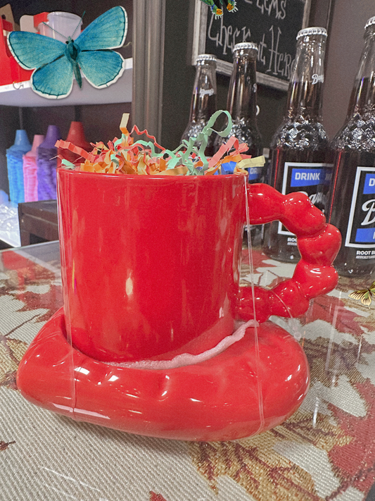 RED MUG WITH HEART HOLDER