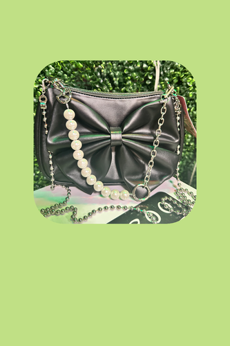 Black Bow Bag w/ Pearl Strap