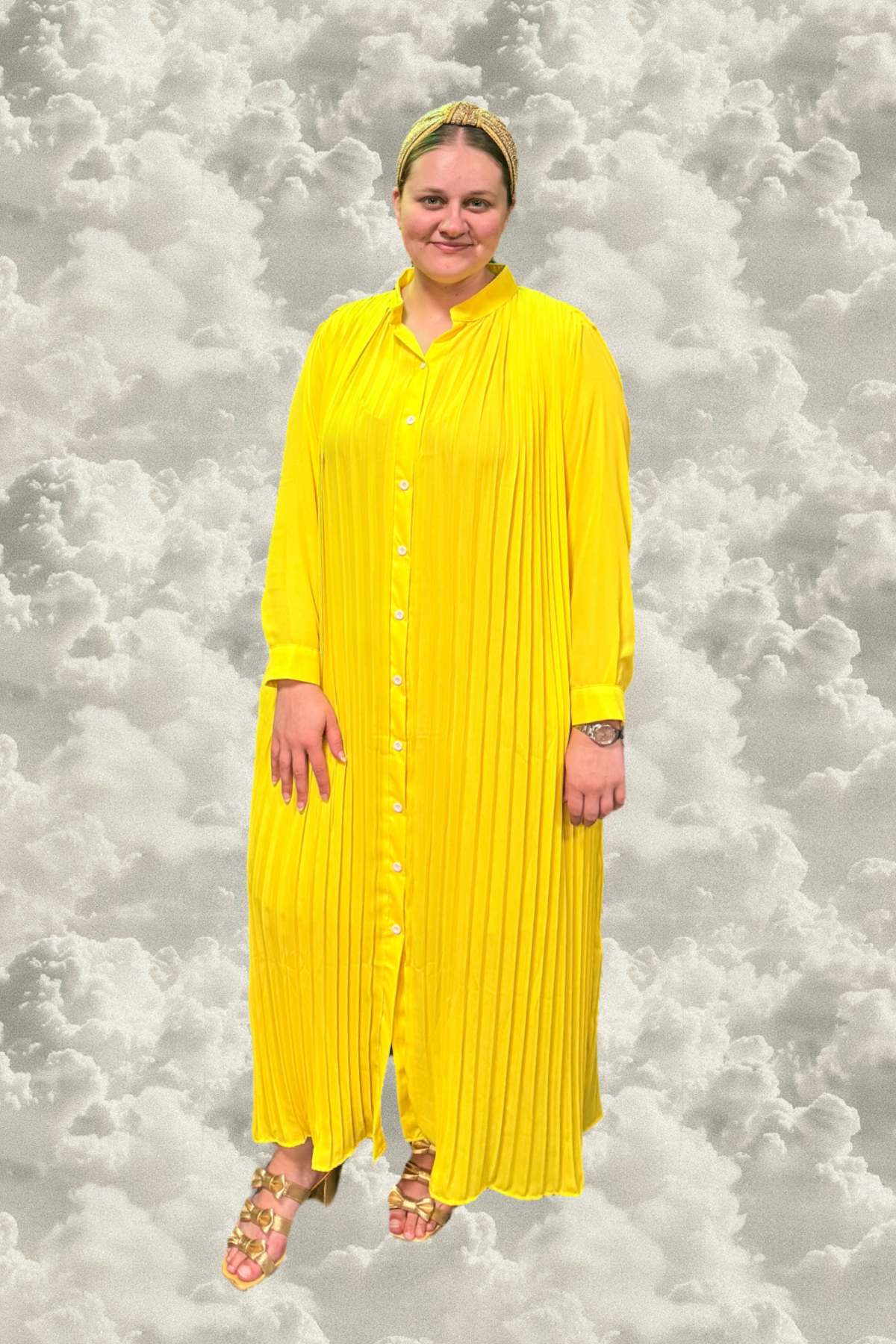 Bright Yellow Pleated Maxi Dress