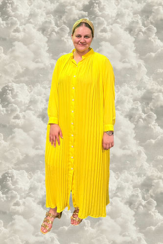 Bright Yellow Pleated Maxi Dress