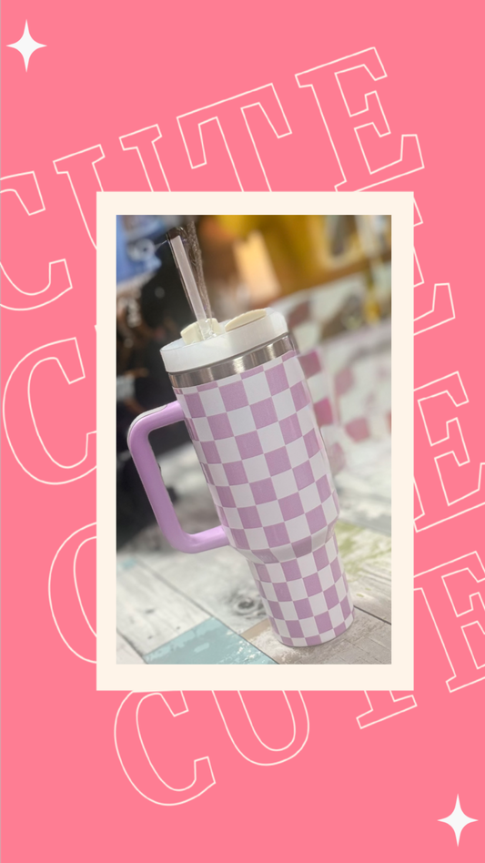LAVENDER & WHITE CHECKED TUMBLER