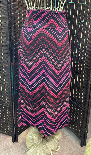 Wide Band Pink, Red, Black Chevron Skirt