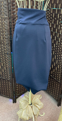 Navy Pencil Wide Band Waist Skirt