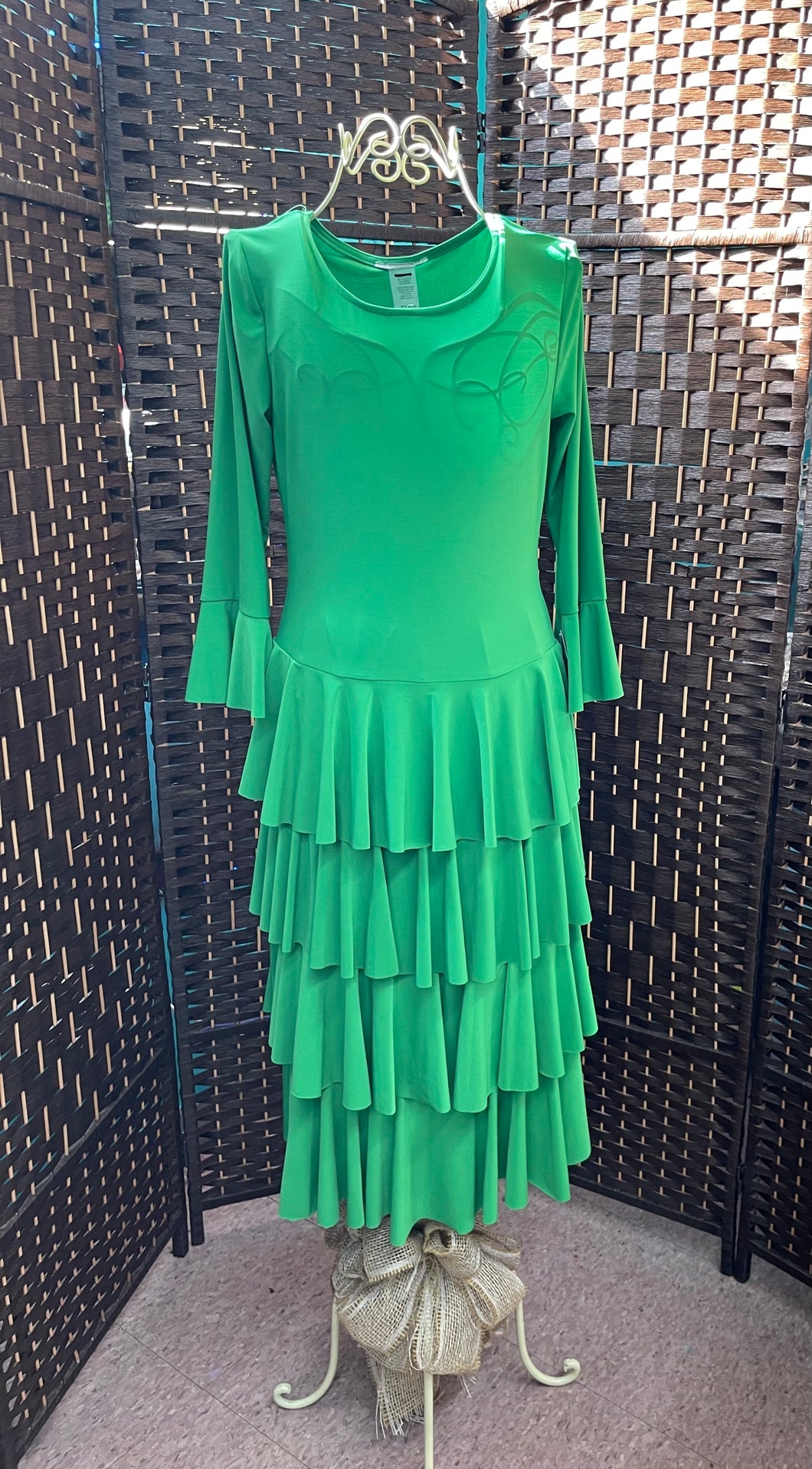 Kelly Green bell Sleeve 4 Tiered Dress