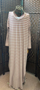 Mauve & White Striped Comfort Maxi Dress