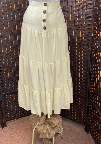Cream Button Design Tiered Skirt