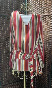 Burgundy, Olive, Rust Striped Blouse
