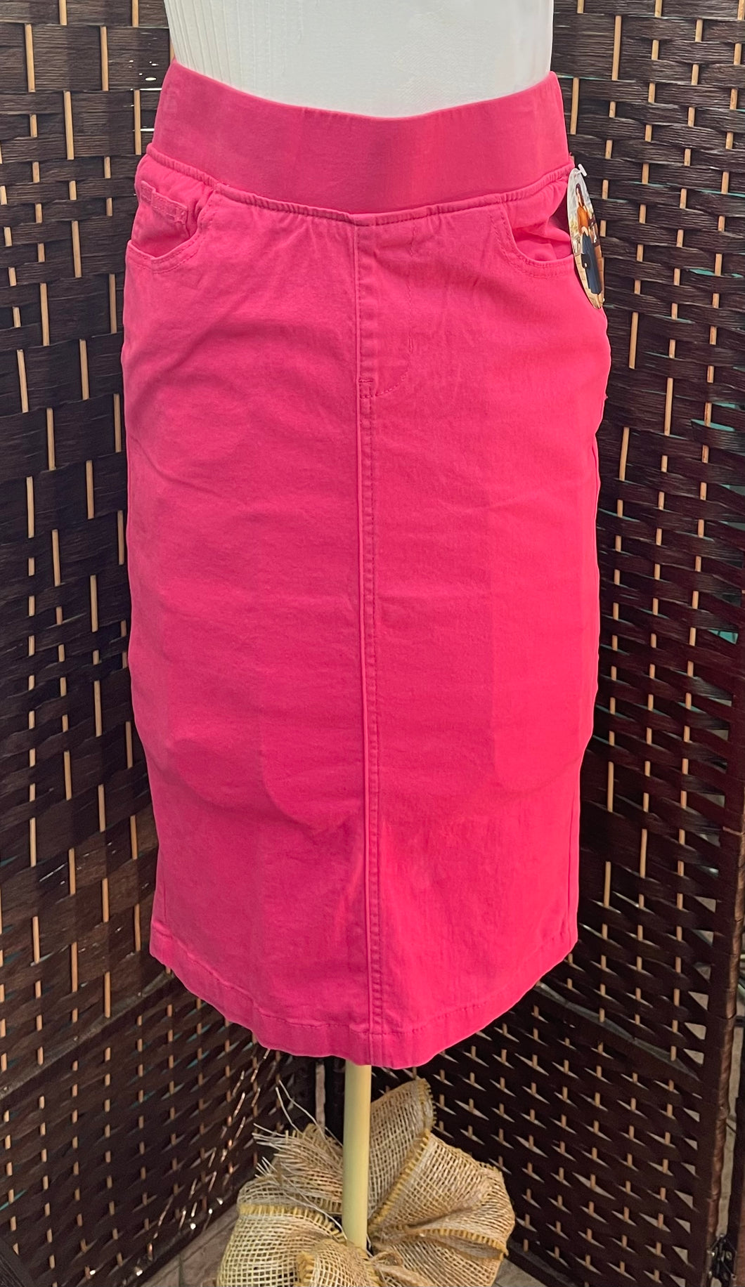 Wide Band Pink Denim Skirt