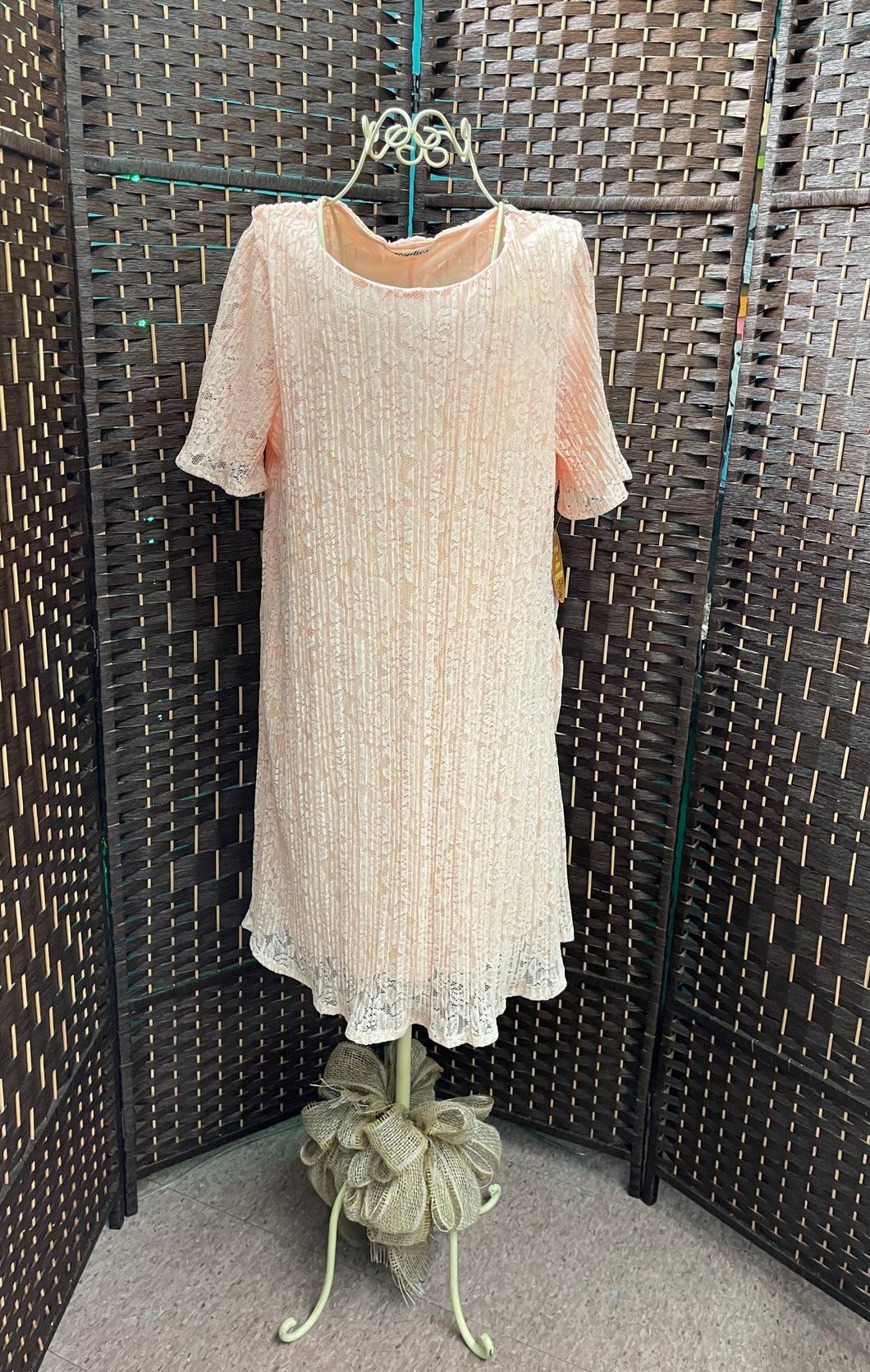 Peach Lace Floral Design Slightly Pleated Dress