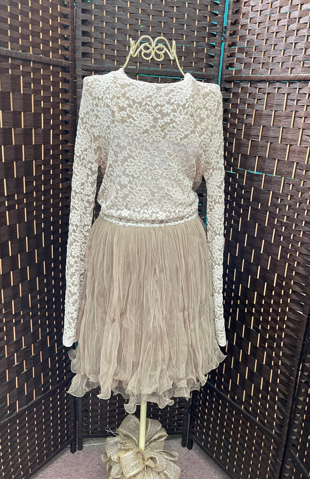 Cream Lace & Curled Tulle Bottom Dress