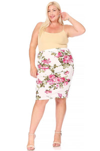 Cream & Fuschia Floral Pencil Skirt