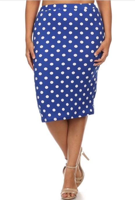 Royal Blue & White Dots Pencil Skirt