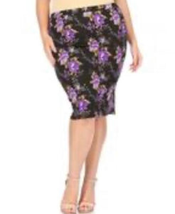 Black & Purple Floral Pencil Skirt