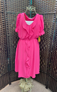 Hot Pink  Ruffle Front Dress